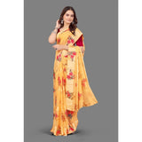 Women's Satin Patta Printed Saree With Unstitched Blouse (Beige) - GillKart