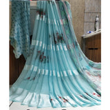 Women's Satin Patta Printed Saree With Unstitched Blouse (Skyblue) - GillKart