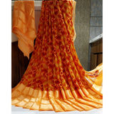 Women's Satin Patta Printed Saree With Unstitched Blouse (Orange) - GillKart