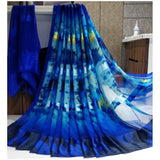 Women's Satin Patta Printed Saree With Unstitched Blouse (Blue) - GillKart