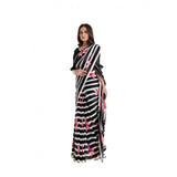 Women's Georgette Printed Saree With Unstitched Blouse (Black) - GillKart