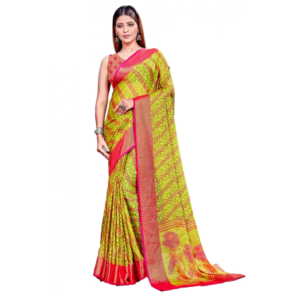 Women's Viscose Rayon Printed Saree With Unstitched Blouse (Green) - GillKart