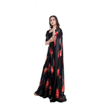 Women's Satin Patta Printed Saree With Unstitched Blouse (Red) - GillKart