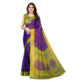 Women's Viscose Rayon Printed Saree With Unstitched Blouse (Blue) - GillKart