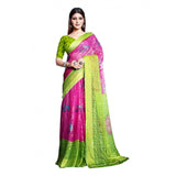 Women's Viscose Rayon Printed Saree With Unstitched Blouse (Pink) - GillKart