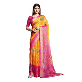 Women's Viscose Rayon Printed Saree With Unstitched Blouse (Yellow) - GillKart