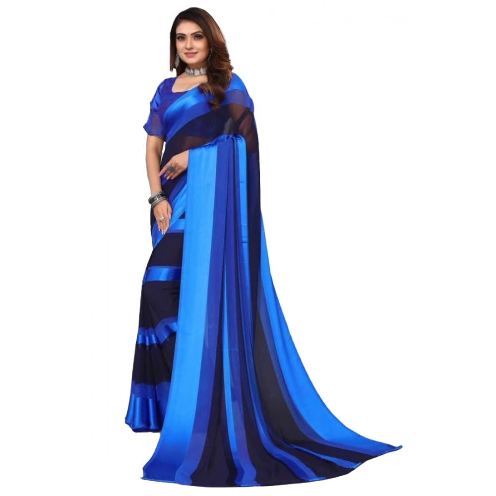 Women's Satin Patta Printed Saree With Unstitched Blouse (Skyblue) - GillKart