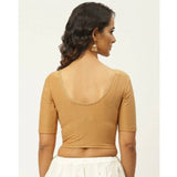 Women's Cotton Lycra Blend Solid Non Padded Readymade Blouse (Beige, Size: Free Size) - GillKart