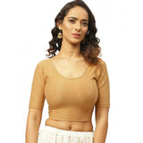 Women's Cotton Lycra Blend Solid Non Padded Readymade Blouse (Beige, Size: Free Size) - GillKart