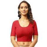 Women's Cotton Lycra Blend Solid Non Padded Readymade Blouse (Red, Size: Free Size) - GillKart