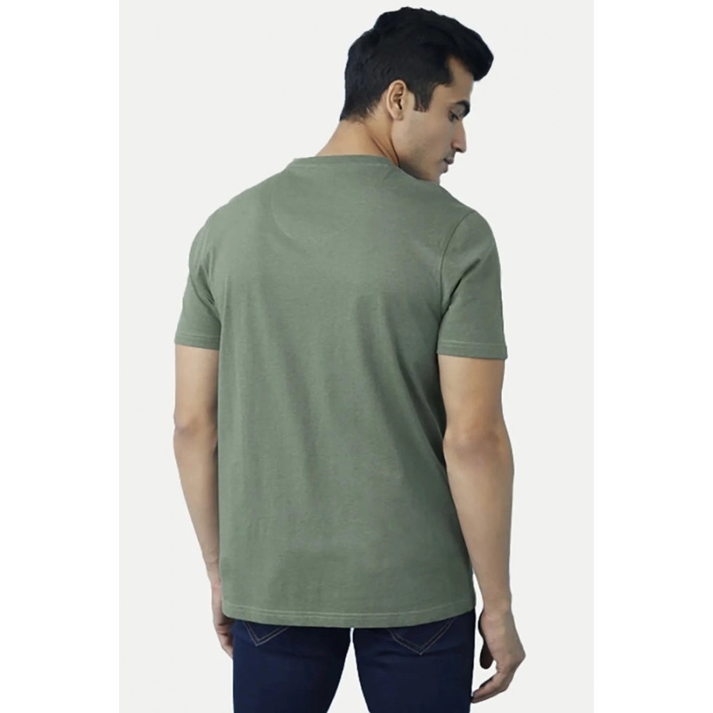 Men's Casual Half sleeve Solid Cotton V Neck T-shirt (Green) - GillKart