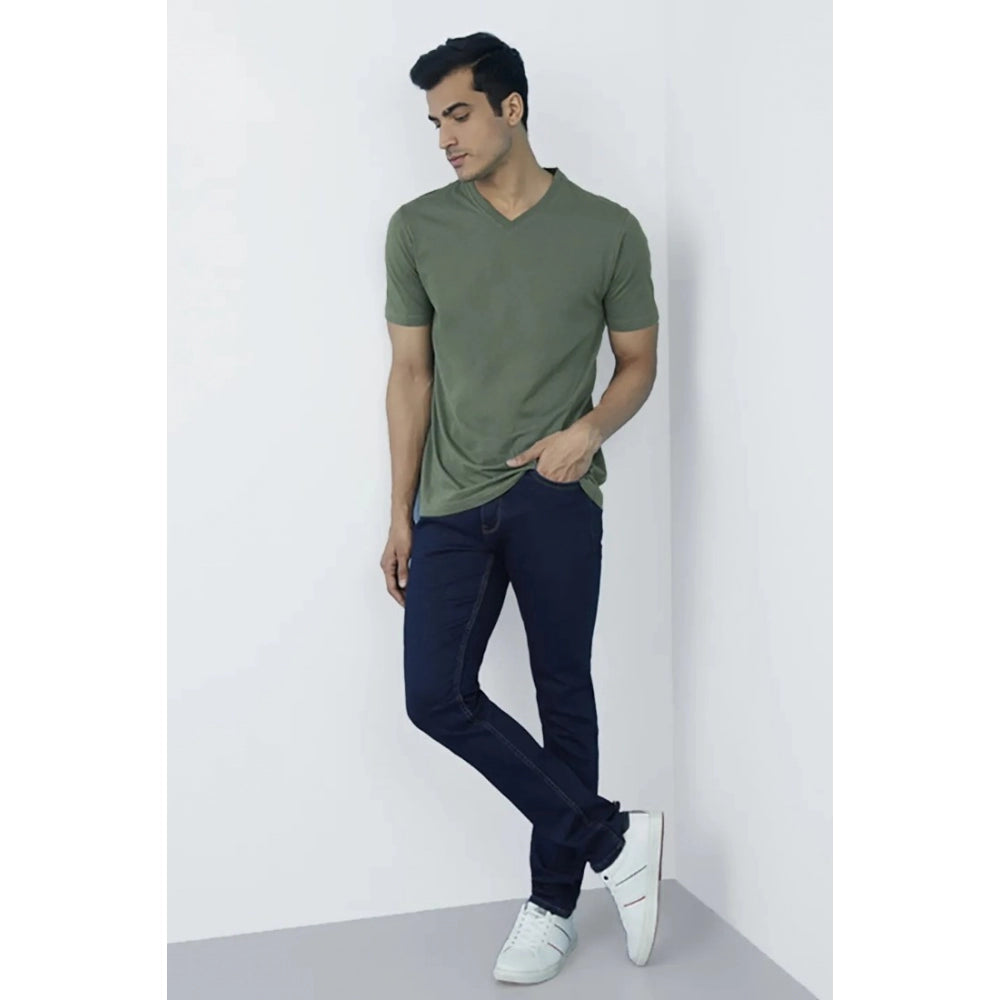 Men's Casual Half sleeve Solid Cotton V Neck T-shirt (Green) - GillKart