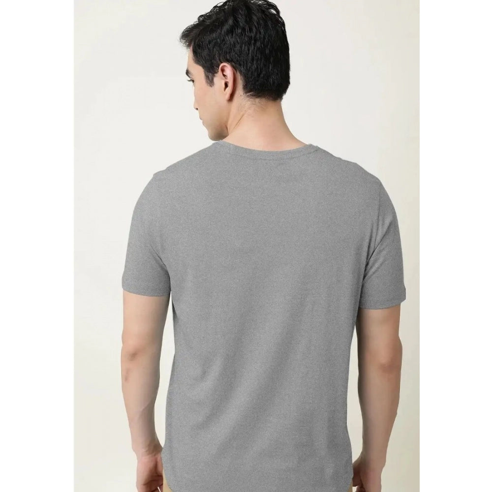 Men's Casual Half sleeve Solid Cotton V Neck T-shirt (Grey Melange) - GillKart