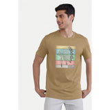 Men's Casual Half sleeve Digital Printed Cotton Crew Neck T-shirt (Sand) - GillKart