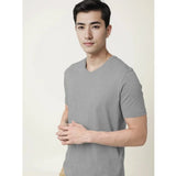 Men's Casual Half sleeve Solid Cotton V Neck T-shirt (Grey Melange) - GillKart