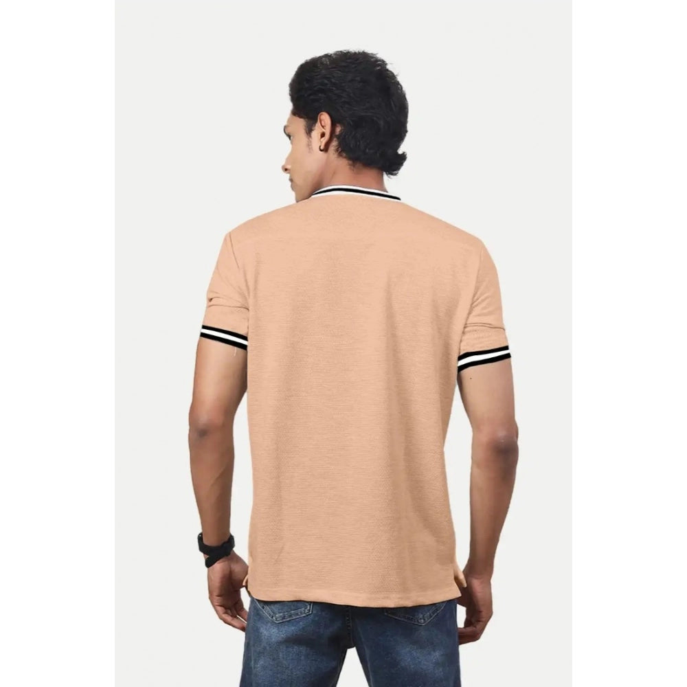 Men's Casual Half sleeve Printed Cotton Crew Neck T-shirt (Coral) - GillKart