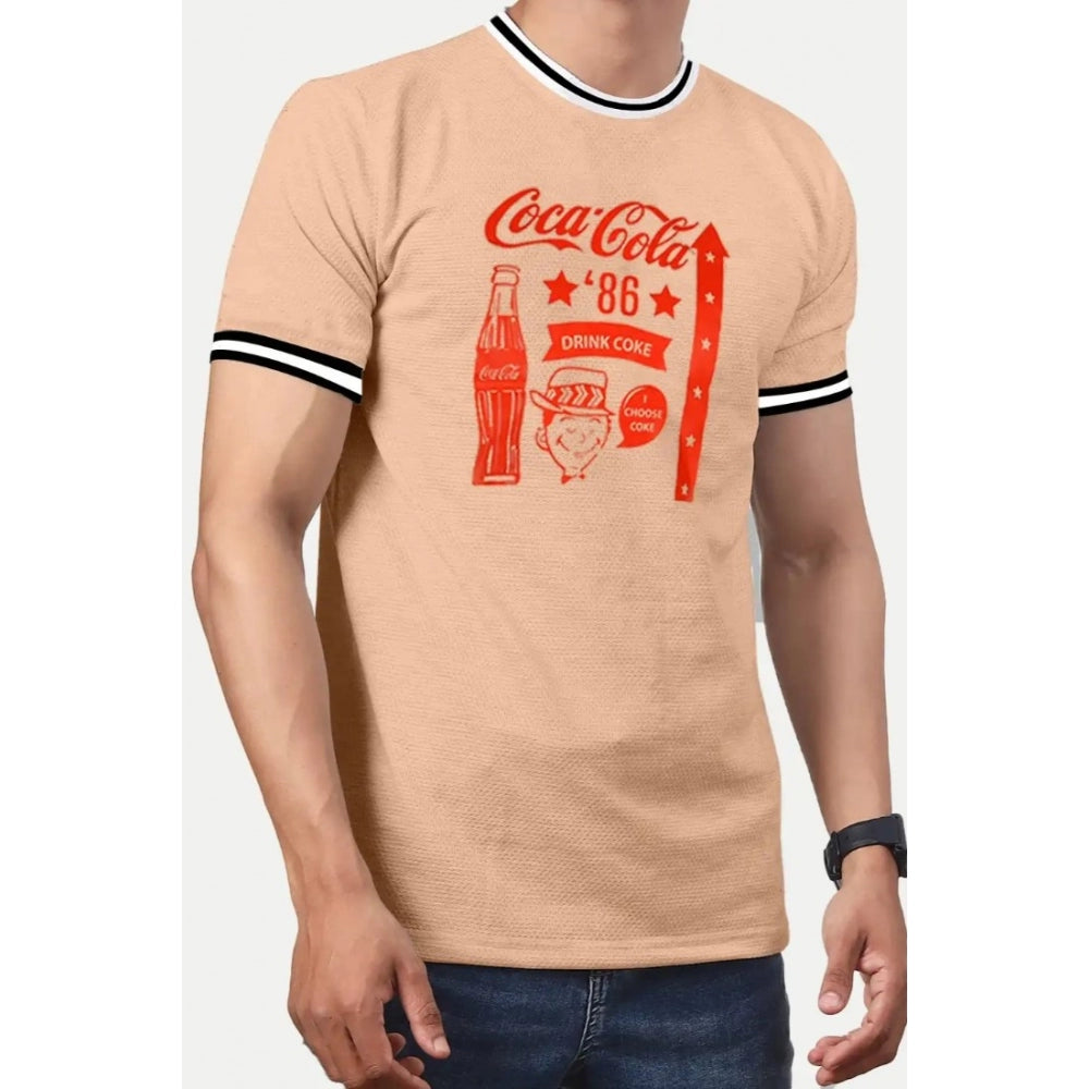 Men's Casual Half sleeve Printed Cotton Crew Neck T-shirt (Coral) - GillKart