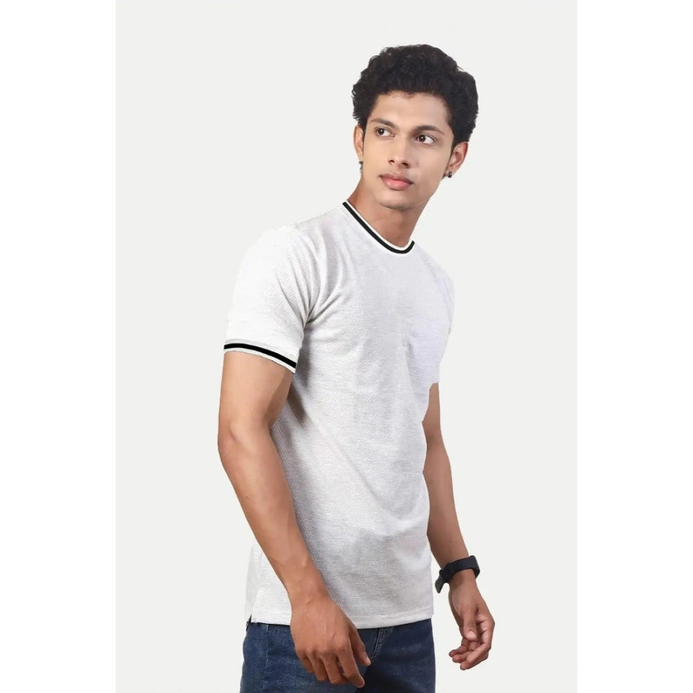 Men's Casual Half sleeve Solid Polyester Crew Neck T-shirt (Ecru) - GillKart