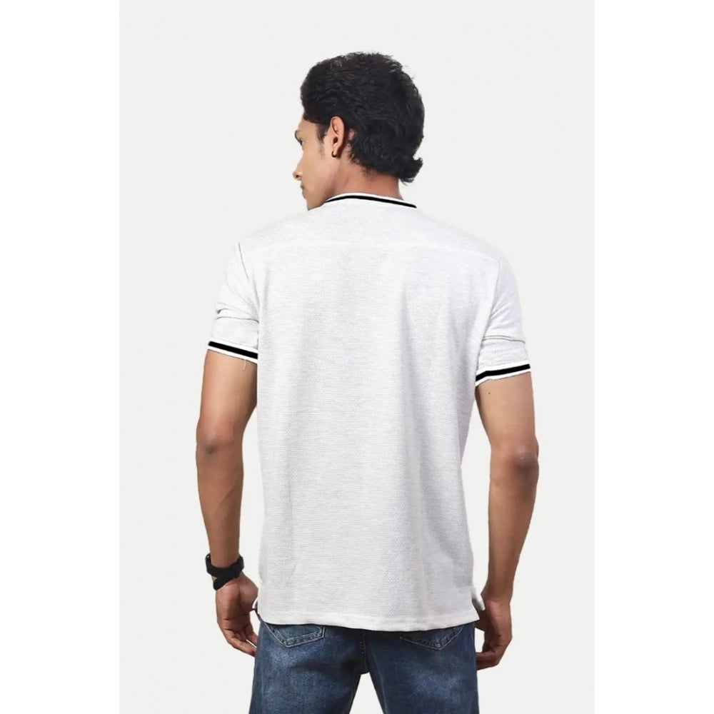 Men's Casual Half sleeve Solid Polyester Crew Neck T-shirt (Ecru) - GillKart