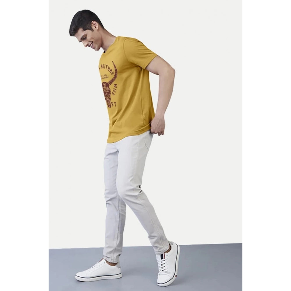 Men's Casual Half sleeve Printed Polyester Crew Neck T-shirt (Mustard) - GillKart