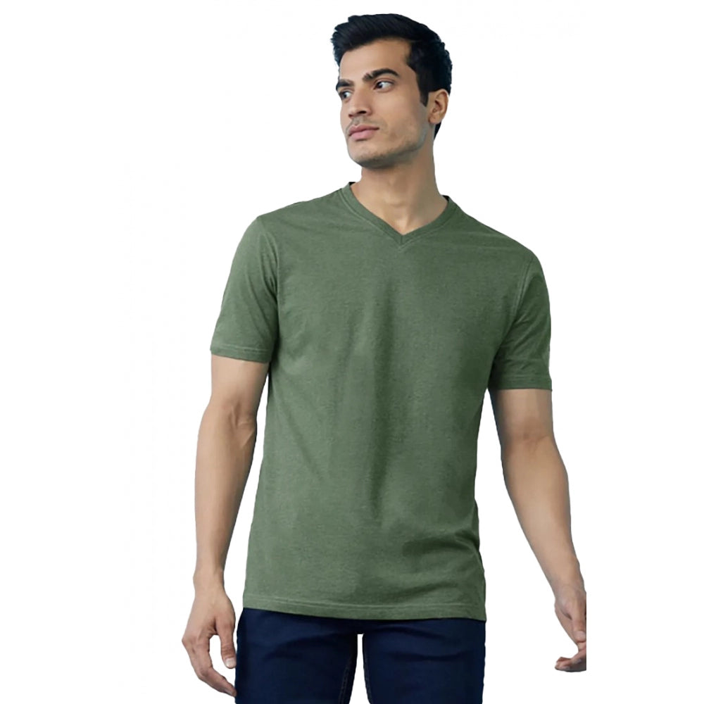 Men's Casual Half sleeve Solid Cotton V Neck T-shirt (Green) - GillKart