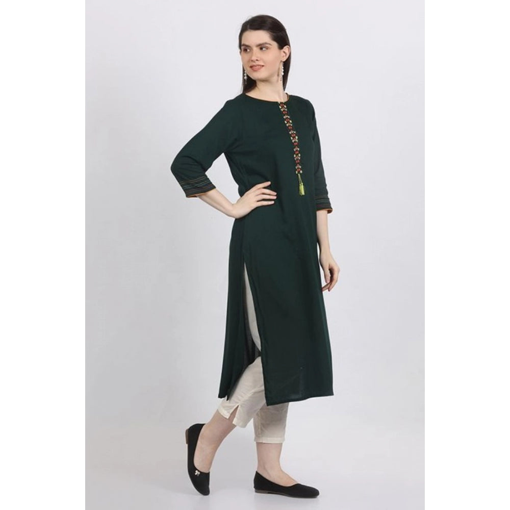 Women's Casual 3/4 Sleeve Viscose Rayon Printed Kurti (Green) - GillKart