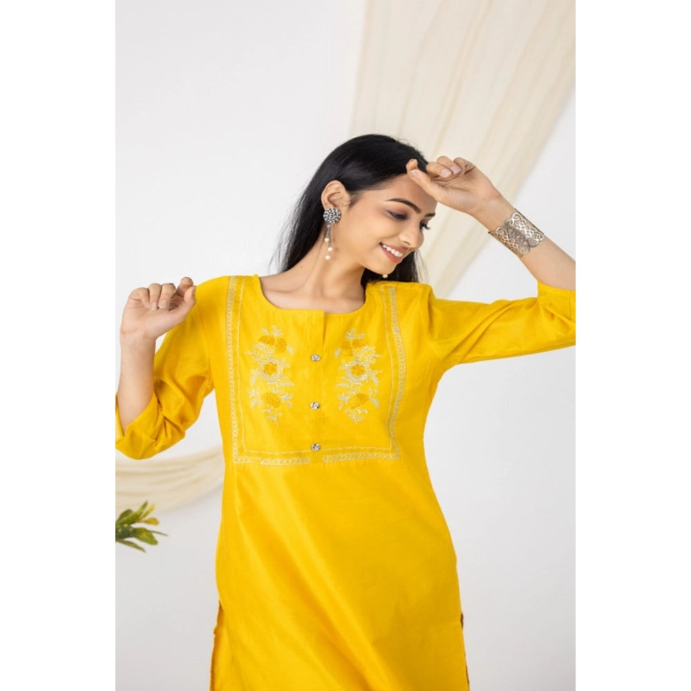 Women's Casual 3/4 Sleeve Chanderi Printed Kurti (Yellow) - GillKart