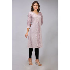 Women's Casual 3/4 Sleeve Viscose Rayon Printed Kurti (Grey) - GillKart