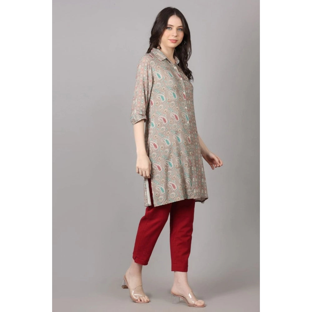 Women's Casual 3/4 Sleeve Viscose Rayon Printed Kurti (Grey) - GillKart