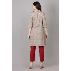 Women's Casual 3/4 Sleeve Viscose Rayon Printed Kurti (Grey) - GillKart