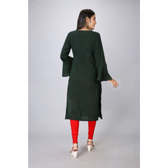 Women's Casual Full Sleeve Viscose Rayon Printed Kurti (Dark Green) - GillKart