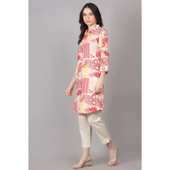 Women's Casual 3/4 Sleeve Viscose Rayon Printed Kurti (Pink) - GillKart