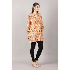 Women's Casual 3/4 Sleeve Viscose Rayon Printed Kurti (Orange) - GillKart