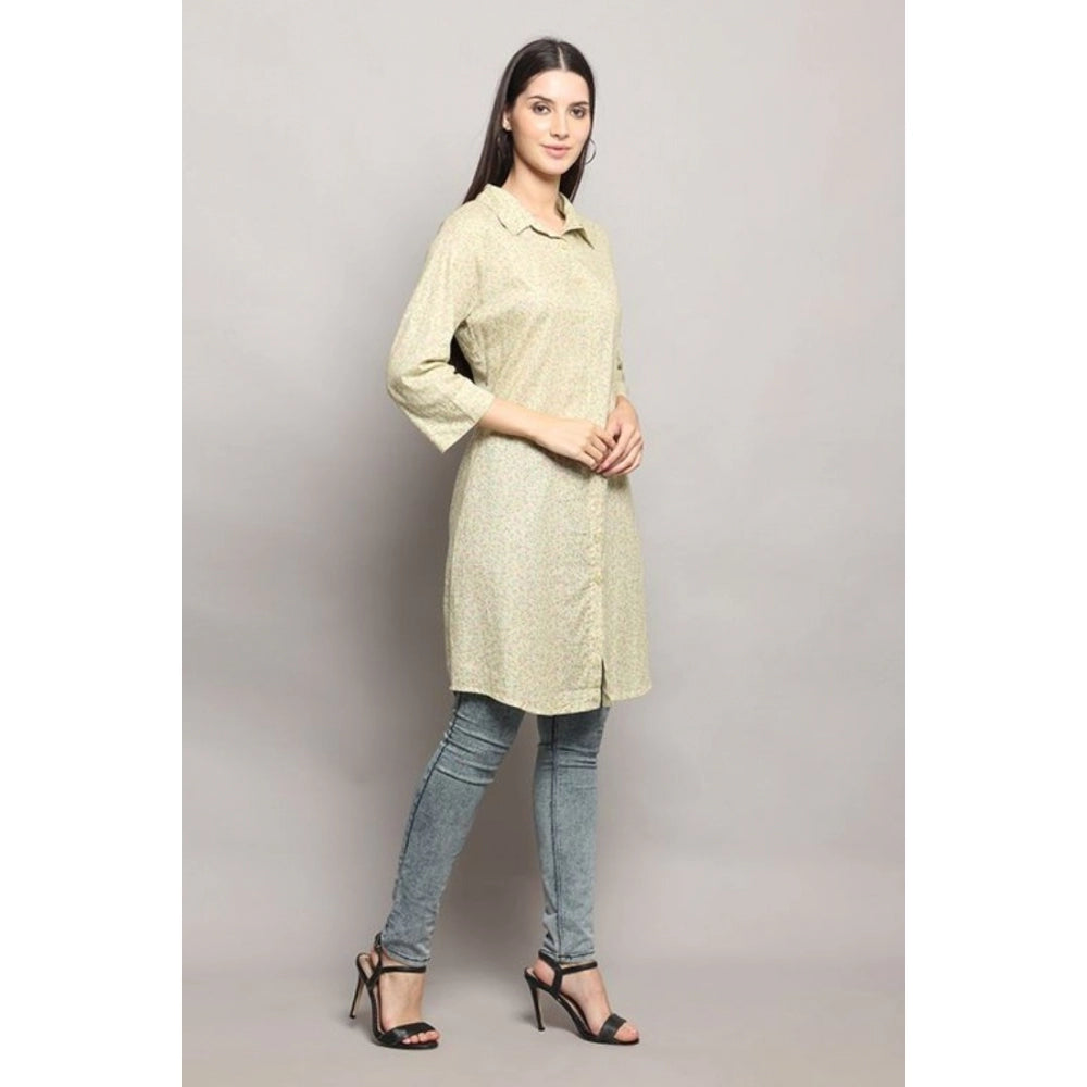 Women's Casual 3/4 Sleeve Cotton Blend Printed Kurti (Green) - GillKart