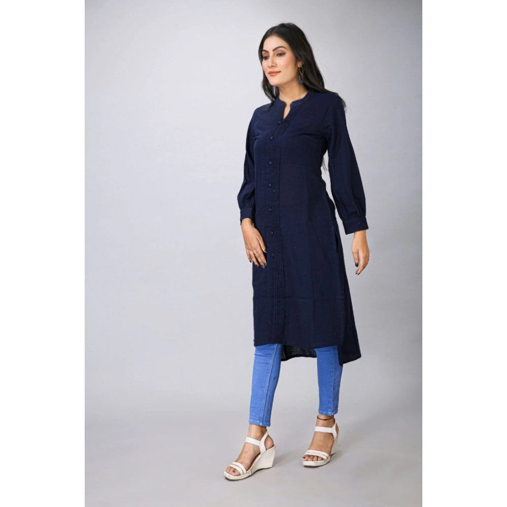 Women's Casual Full Sleeve Viscose Rayon Printed Kurti (Dark Blue) - GillKart