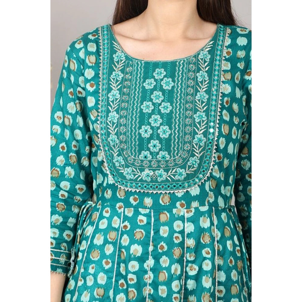 Women's Casual 3/4 Sleeve Cotton Blend Printed Kurti (Light Blue) - GillKart