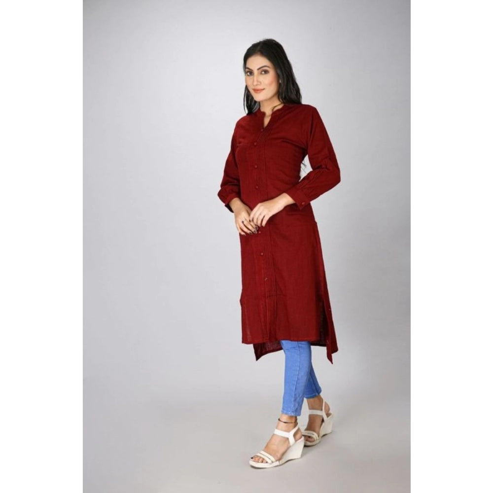 Women's Casual Full Sleeve Viscose Rayon Printed Kurti (Maroon) - GillKart