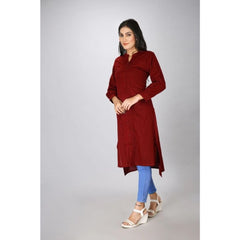 Women's Casual Full Sleeve Viscose Rayon Printed Kurti (Maroon) - GillKart