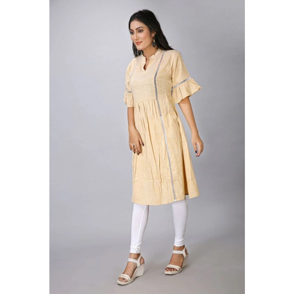 Women's Casual Short Sleeve Silk Blend Printed Kurti (Beige) - GillKart