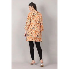 Women's Casual 3/4 Sleeve Viscose Rayon Printed Kurti (Orange) - GillKart