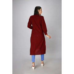 Women's Casual Full Sleeve Viscose Rayon Printed Kurti (Maroon) - GillKart