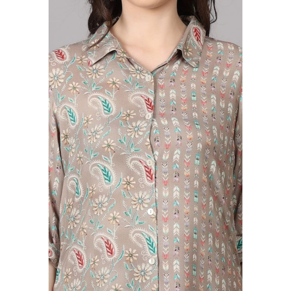 Women's Casual 3/4 Sleeve Viscose Rayon Printed Kurti (Grey) - GillKart