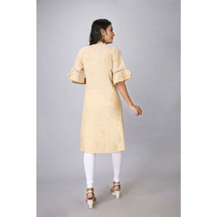 Women's Casual Short Sleeve Silk Blend Printed Kurti (Beige) - GillKart