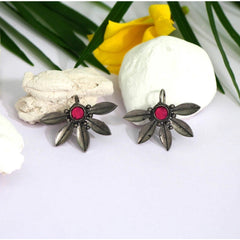 Women's Pink Color Glass Stone Oxidised Earrings - GillKart