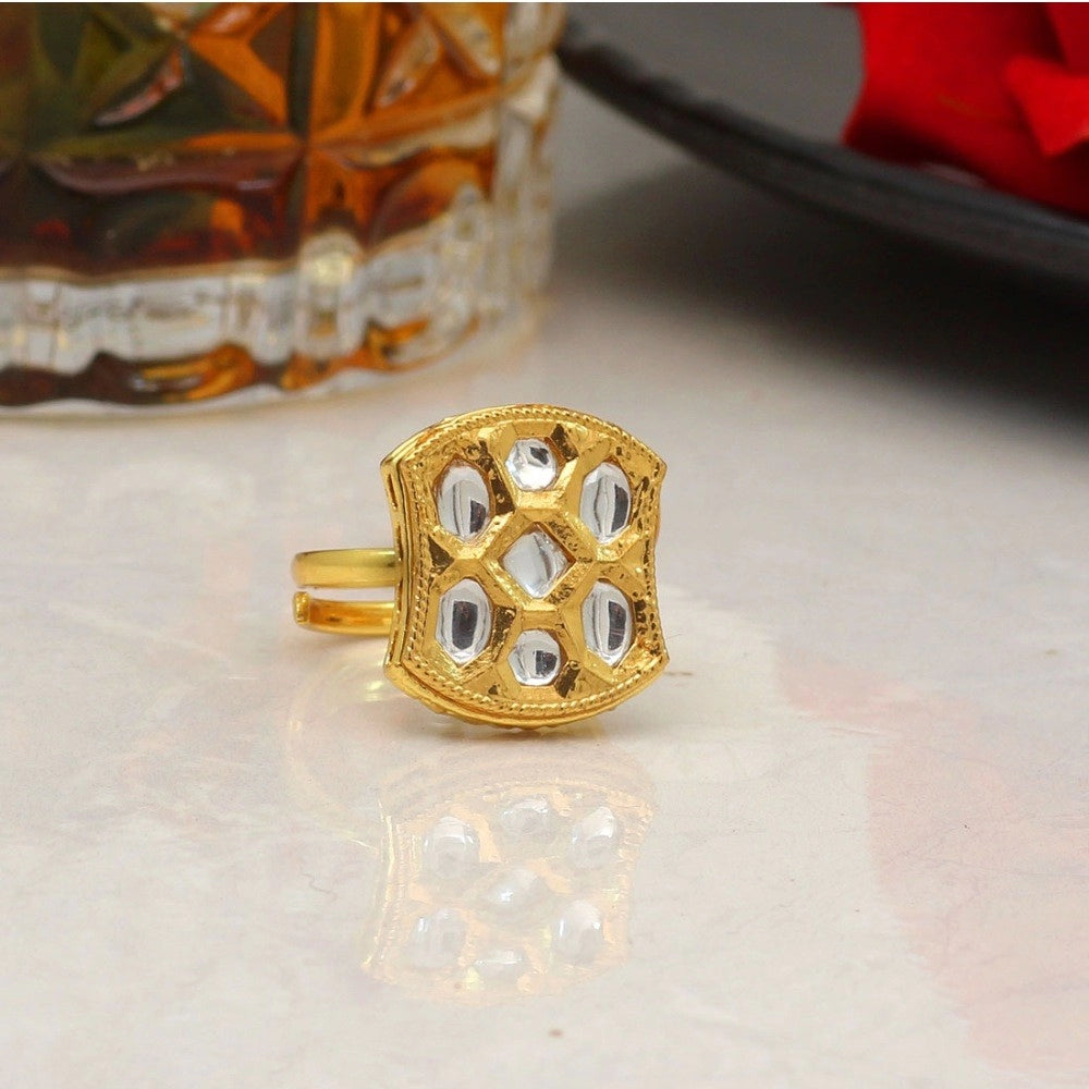 Women's White Color Kundan Ring For Women Adjustable Ring - GillKart