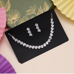 Women's Silver Color Stone Necklace Set Adjustable Chain - GillKart