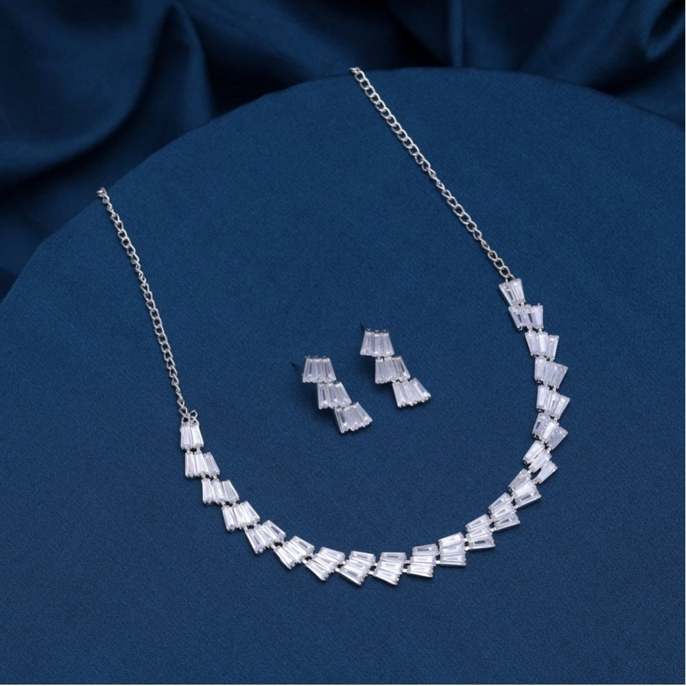 Women's Silver Color Stone Necklace Set Adjustable Chain - GillKart