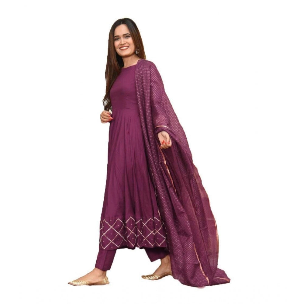 Women's Casual 3/4th Sleeve Solid Cotton Kurti Set (Wine) - GillKart