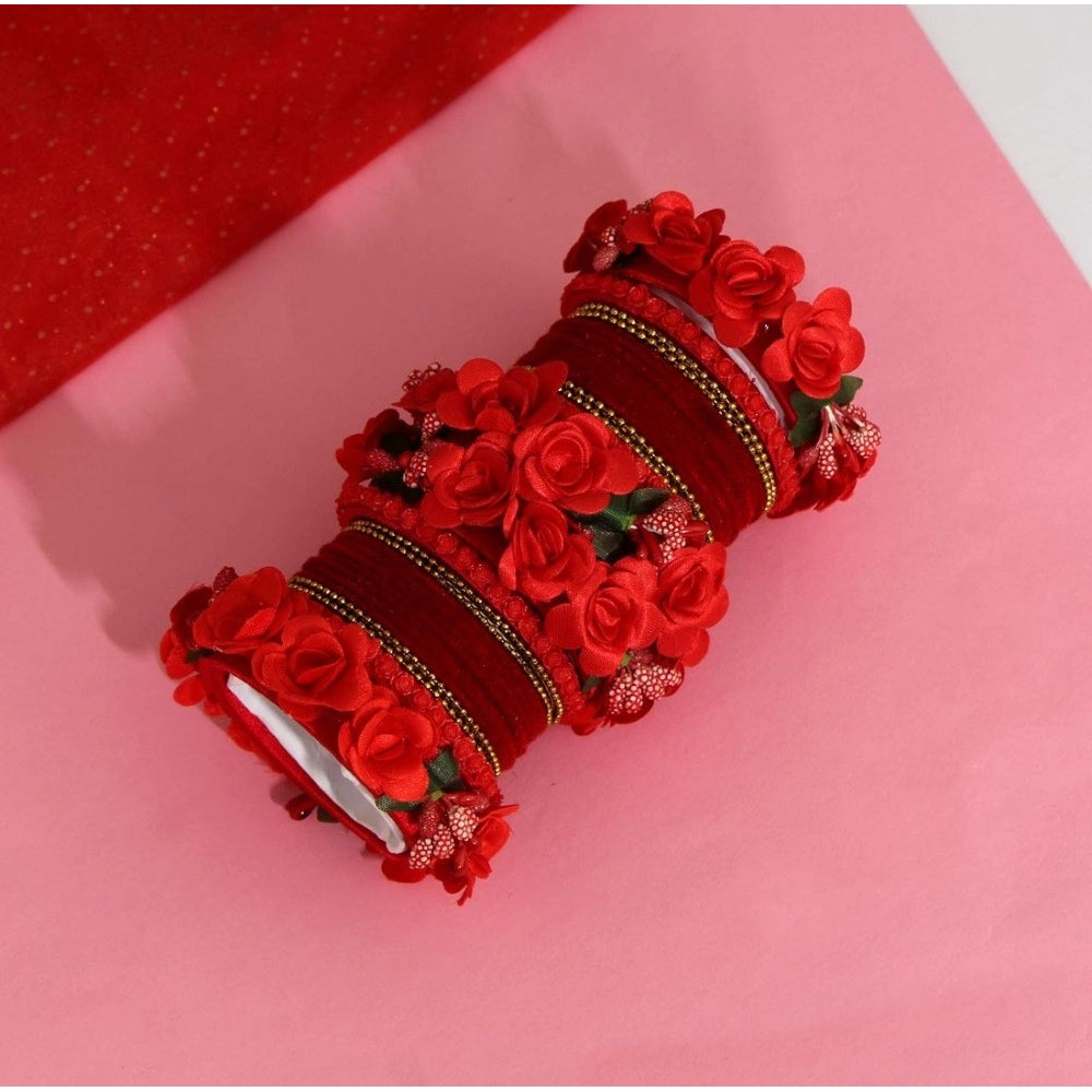 Women's Red Color Floral Bangles Set: 2.4 - GillKart