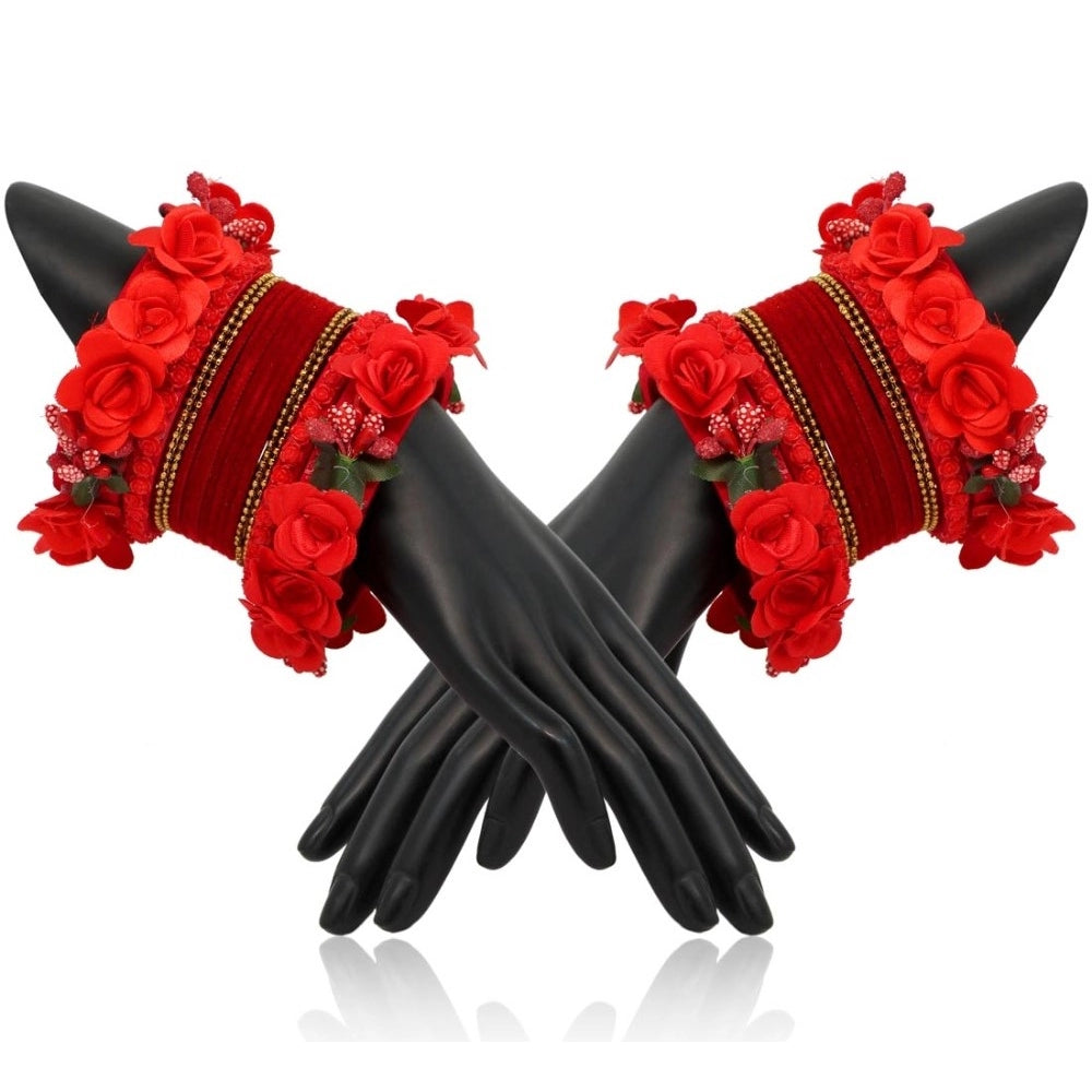 Women's Red Color Floral Bangles Set: 2.4 - GillKart